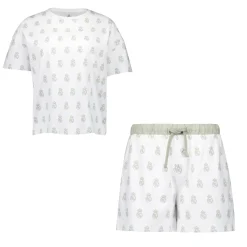 Damen OSDM T-Shirts|Pyjamas|Damen Real Madrid Weiße Träume Pyjama Set T-Shirt & Shorts Grün mit gedrucktem Wappen