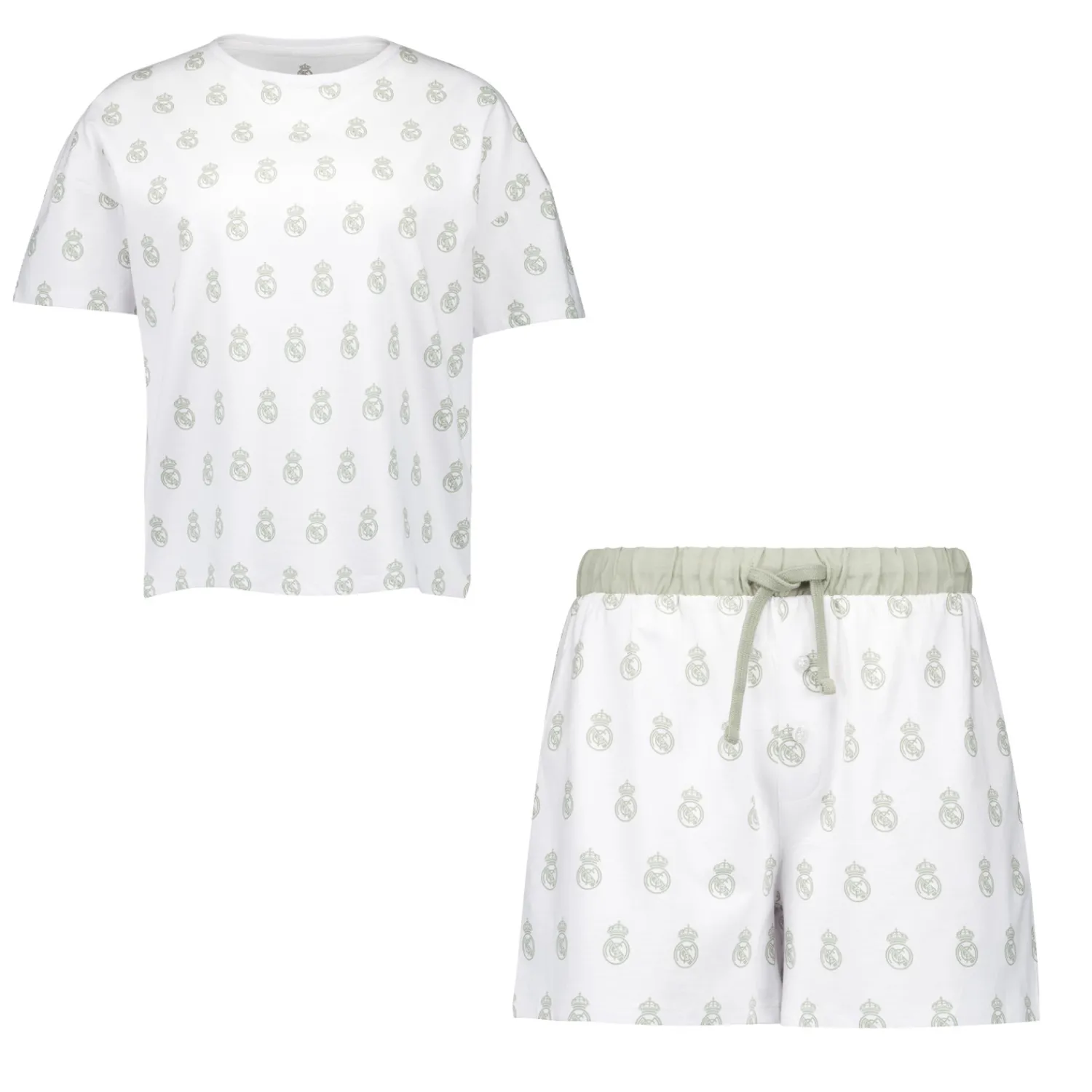 Damen OSDM T-Shirts|Pyjamas|Damen Real Madrid Weiße Träume Pyjama Set T-Shirt & Shorts Grün mit gedrucktem Wappen
