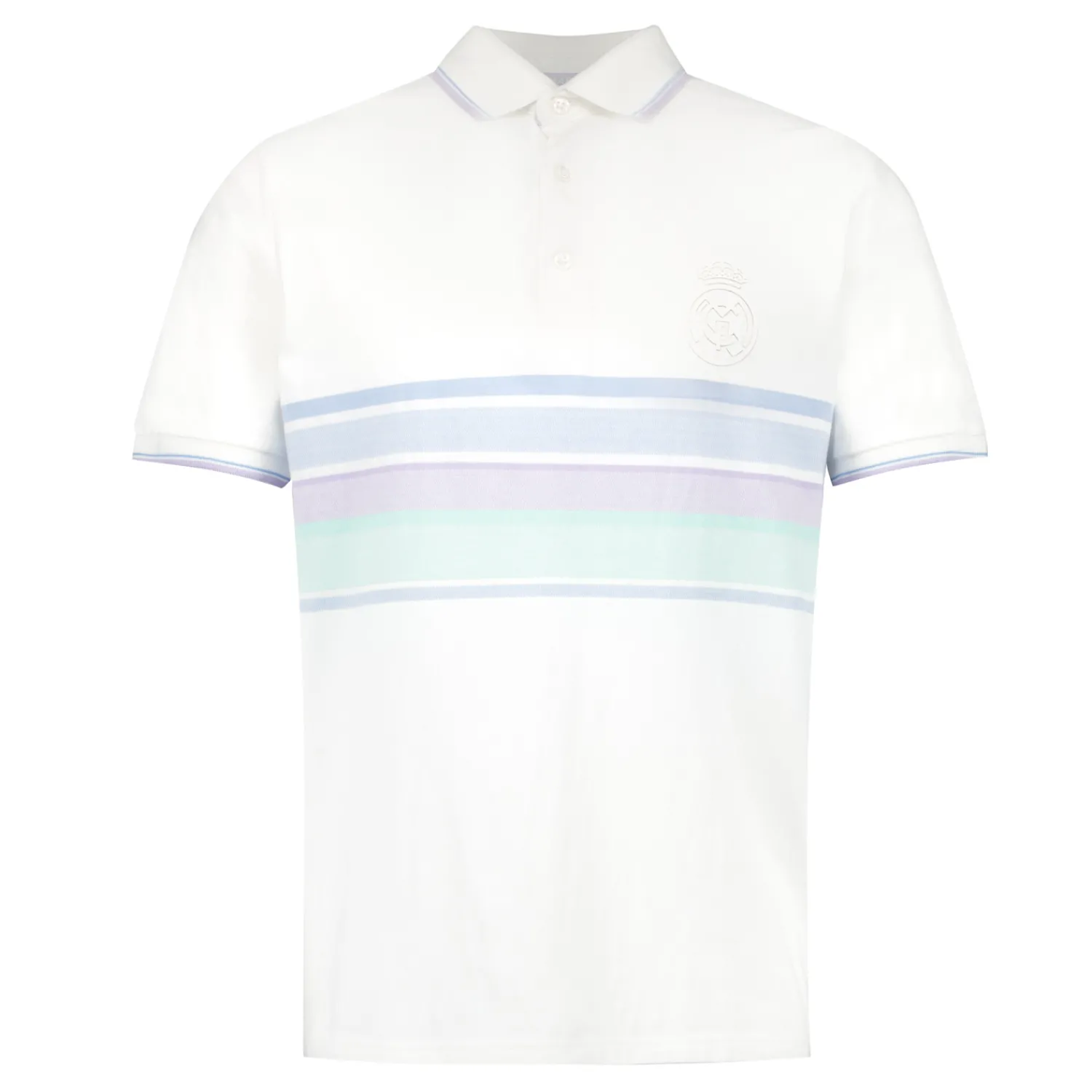 Herren Foundry Polos|Real Madrid Herren Poloshirt mit mehrfarbigen Streifen Weiß