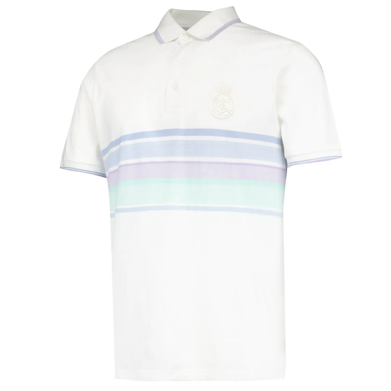 Herren Foundry Polos|Real Madrid Herren Poloshirt mit mehrfarbigen Streifen Weiß