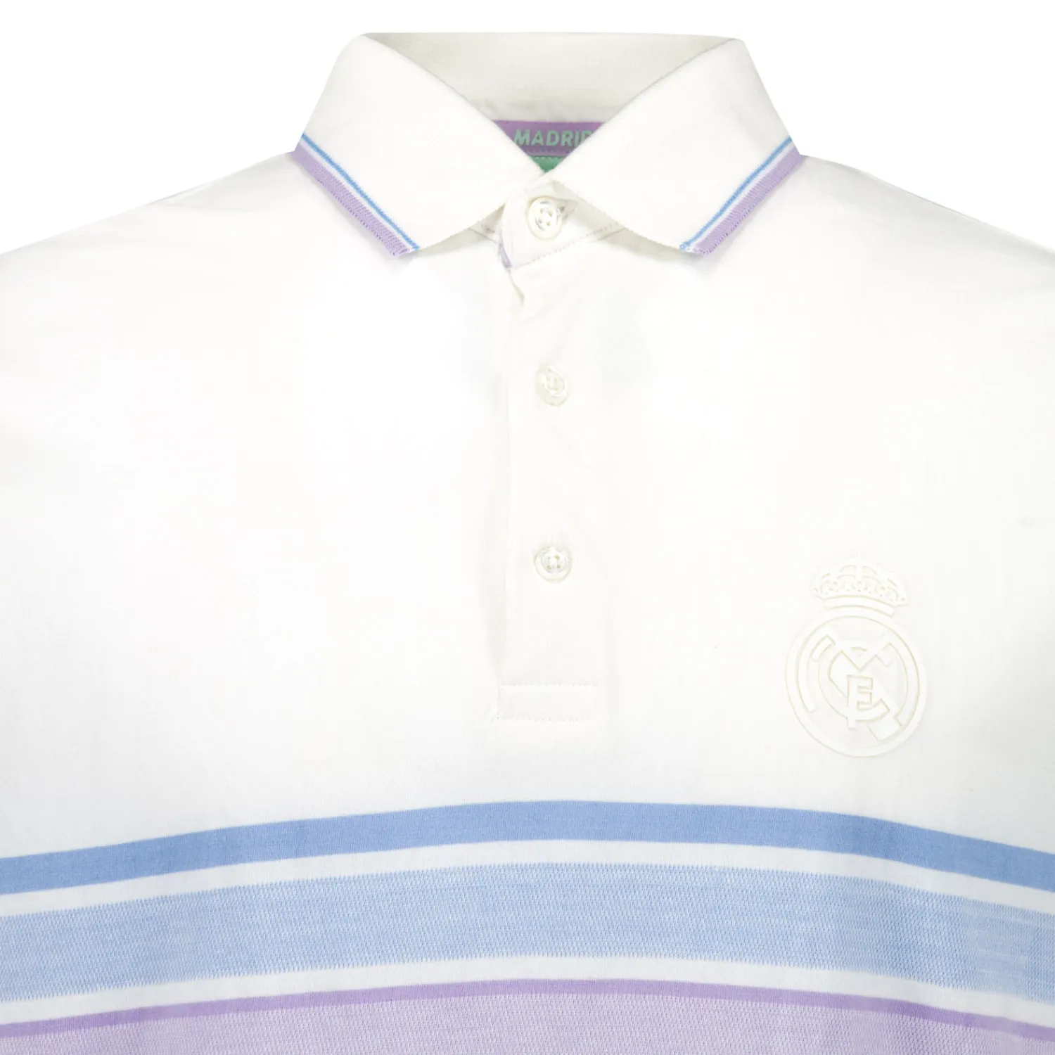 Herren Foundry Polos|Real Madrid Herren Poloshirt mit mehrfarbigen Streifen Weiß