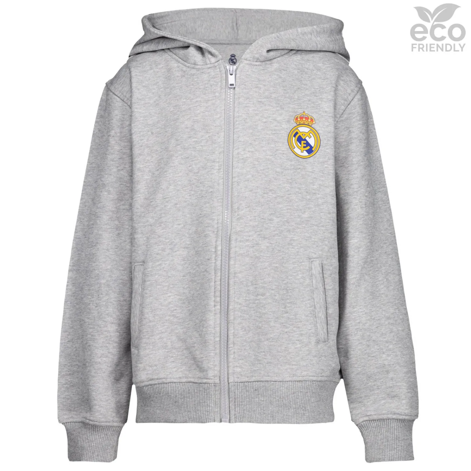 Kinder OSDM Sweatshirts|Sweatshirt Hoodie Zipper Kids ECO Essentials Real Madrid Graues Schild