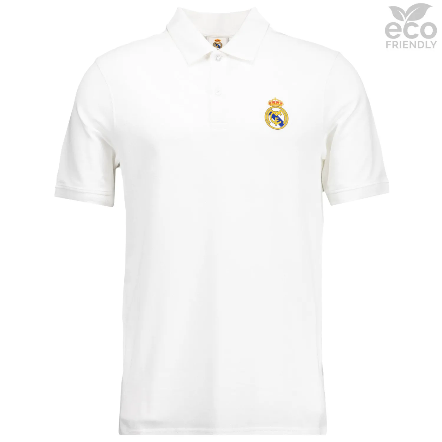 Herren OSDM Polos|Weißes Herren-Polo ECO Essentials Real Madrid Schild Farbe